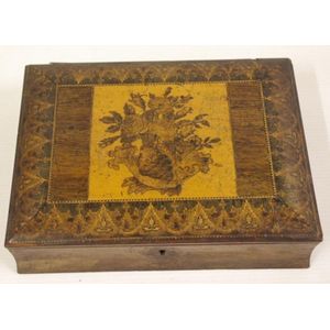 Antique Tunbridge ware sewing box, with fitted interior, 25 cm…