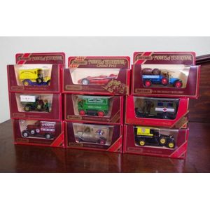 A collection of 9 diecast model toys, in original boxes,…