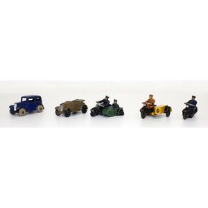 Five 1930s Dinky Toys, including Austin in blue, convertible…