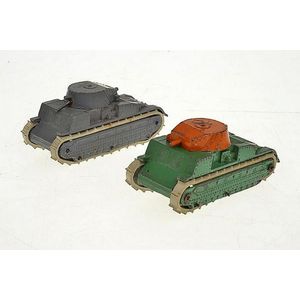 Two Dinky 22F pre-war army Tanks. one with 'Hornby series' cast…