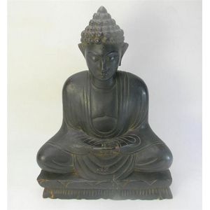 Carved Wooden Seated Buddha with Fine Features - Zother - Oriental