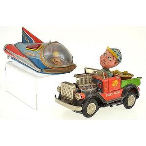 Two Japanese tinplate toys, including Masudaya tin litho…