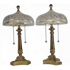 Waterford Crystal pair of bedside lamps on gilded metal bases.…