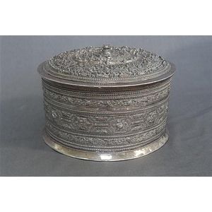 A large Shan silver betel nut box with tray, late 19th/early…