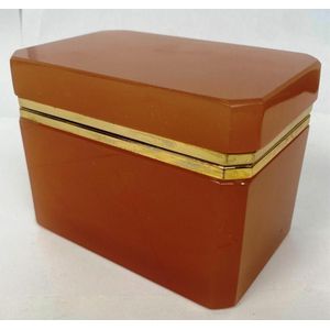 An Italian pink opaline glass and gilt rectangular trinket box,&hellip;