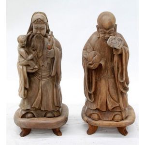 Two Chinese carved wooden sculptures, Shou Lao, God of&hellip;