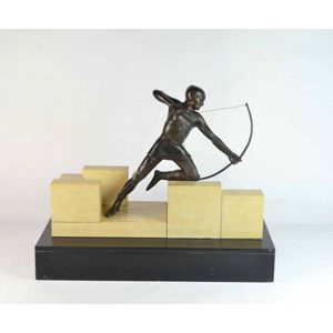 F. R. Danvin, Art Deco bronze Archer on marble base c.1930's…