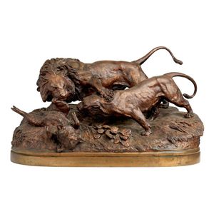 Auguste Nicolas Cain (1821-1894), 'Lion et lionne se disputant…