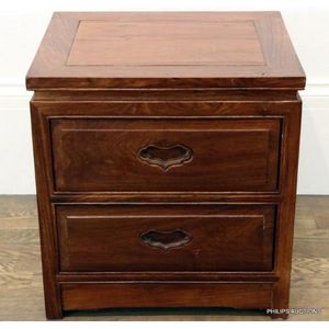 Chinese Rosewood Bedside Chest with Ruyi Carvings - Furniture - Oriental