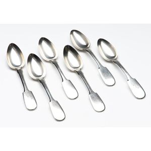 Imperial Russian set of six silver teaspoons, Ivan…