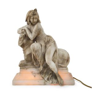 Cleopatra lamp, carved alabaster, Italian, early 20th century,…