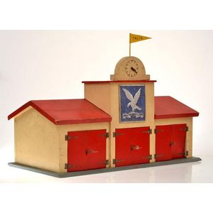 Tekno 419 wooden fire station with three Bays. Flag Added later,…