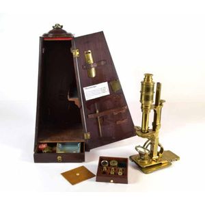 A Georgian mahogany Pyramid case brass microscope late 18th…