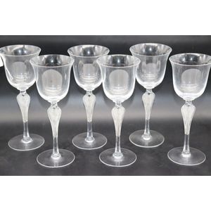 Carl Faberge design wine stems, set of six frosted and clear…