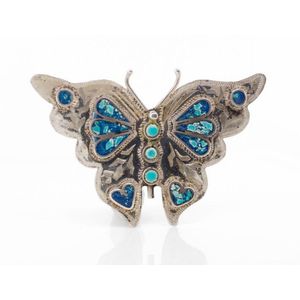 Mexican silver and turquoise butterfly brooch
