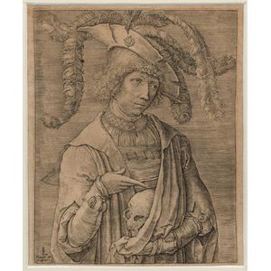 Lucas Van Leyden (1494-1533), (portrait of a man with a skull),…