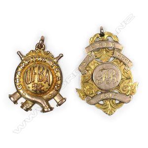 Two early 20th century 9ct gold Fireman's medals to F. Burgess,…