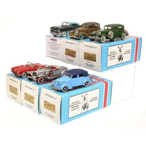 Six Minimarque models, including 1956 Packard; Ford V8; cord…