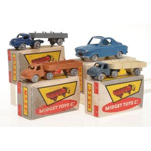 Four Midget Toys Co, including Vespa 400 and three lorries (E…
