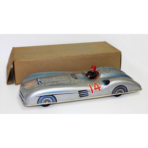 Vintage Voiture Tin Friction Sedan w/sound White Pink Complete Works w/box  MF322