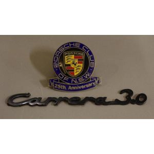 Two vintage Porsche badges Carrera 3.0 (metal), circa 1976-7,…