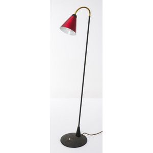 Franlite floor lamp, red spun metal shade, Australia, c 1950s