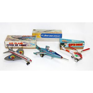 3 Chinese tinplate planes, including Avion de Ligne, Super…