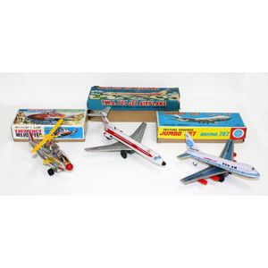 3 Japanese tinplate planes, including Emergency Helicopter (TT),…