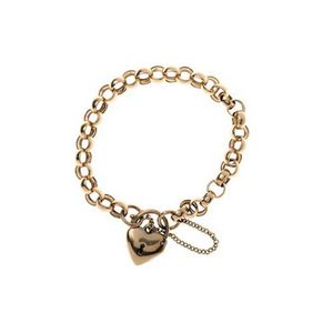 A 9ct gold padlock bracelet, belcher links to heart shape…