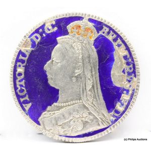 A silver Victorian coin, sterling silver, dated 1887, depicting…