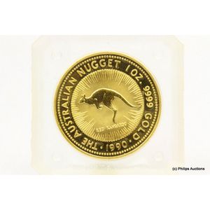 A gold proof 1990 Australian red kangaroo coin 1OZ, 24ct yellow…