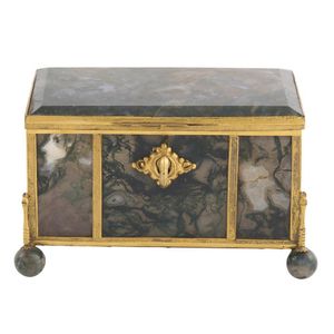 A Continental moss agate box, mid-19th century, rectangular in…