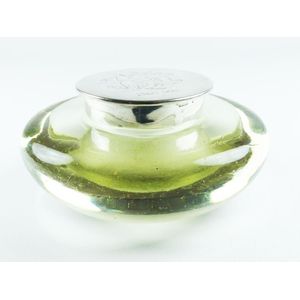 Circular glass ink well having a sterling silver monogramed…