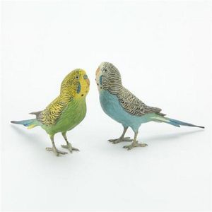 Cold painted bronze pair of Budgerigar figures painted in green…