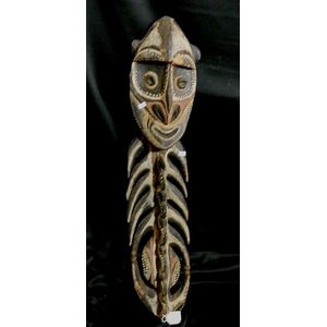 A Sepik ancestor sculpture of wood, with open work base,…