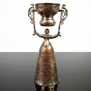 19th century silver plated wager or marriage cup with gimbal…