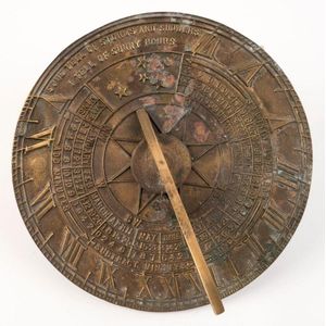 Sundial, cast bronze, stamped 'W.E. 3478' on the reverse,…
