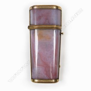 A 19th century mauve agate etui, the tapered case with red…