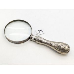 Magnifying glass, silverplated handle with foliate decorations