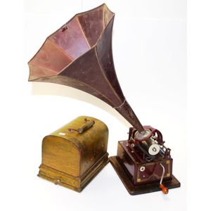 Edison 'Gem' red phonograph with original case and horn some…