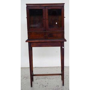 Edwardian timber smokers cabinet hinged top with two glass…