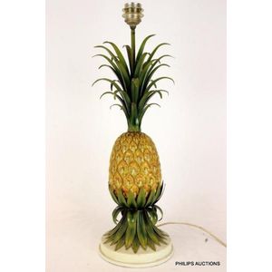 A retro cold painted metal pineapple lamp base, France, c1970…