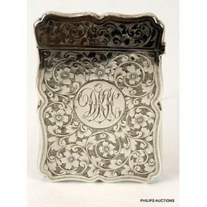 Vintage English Sterling Silver Card Case Engraved with Puzzle Monogram  CPH or HCP Birmingham, Cornelius Saunders