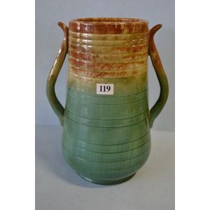 Australian pottery tall drip glazed two handled vase, signed…