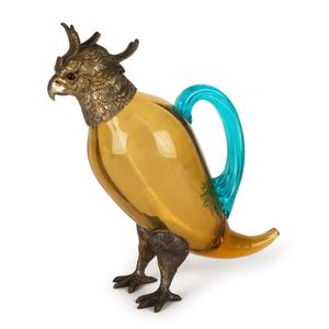 A zoomorphic cockatoo glass decanter with silver plated bronze…