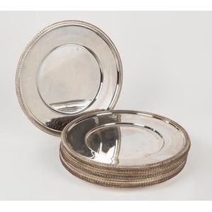 Set of 12 silver plated dinner plates, 20th century, Ex Allan…