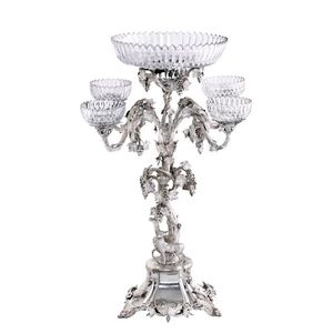 A late Victorian Mappin & Webb silverplate epergne, circa 1899,…