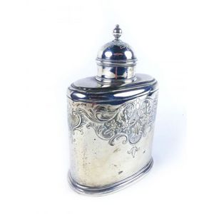 Silver tea caddy having worn English hallmarks London assay.…