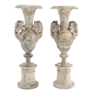 A pair of marble vases, late 19th century, grey veined white…