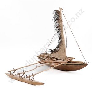 Model of a Polynesian fishing boat, wood, woven flax, and…